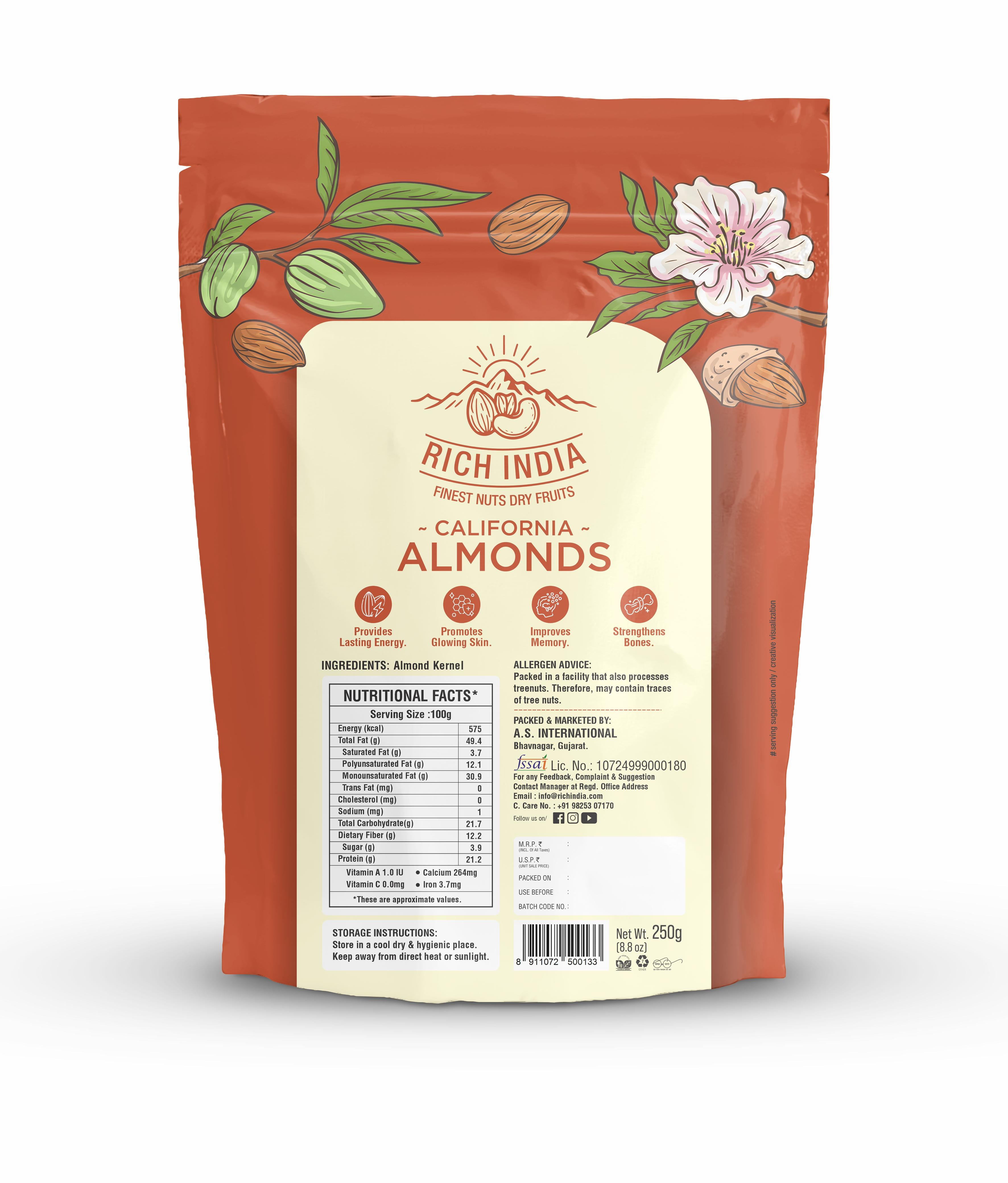 Rich India California Almonds - 250g