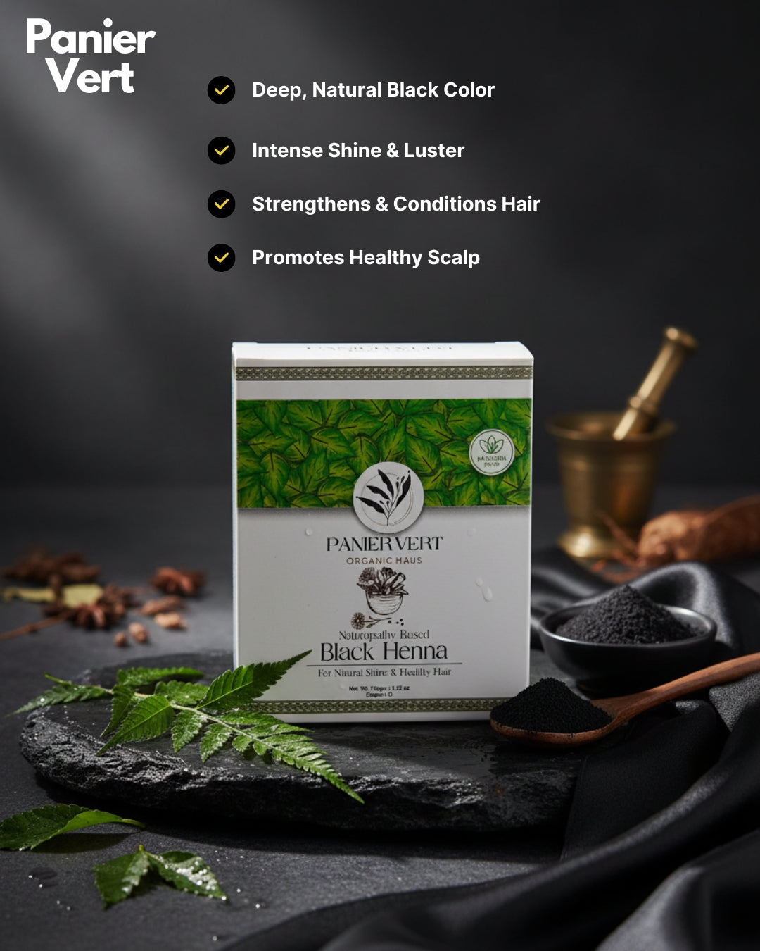 Unlock Natural Shine: Panier Vert Black Henna - Organic Hair Care