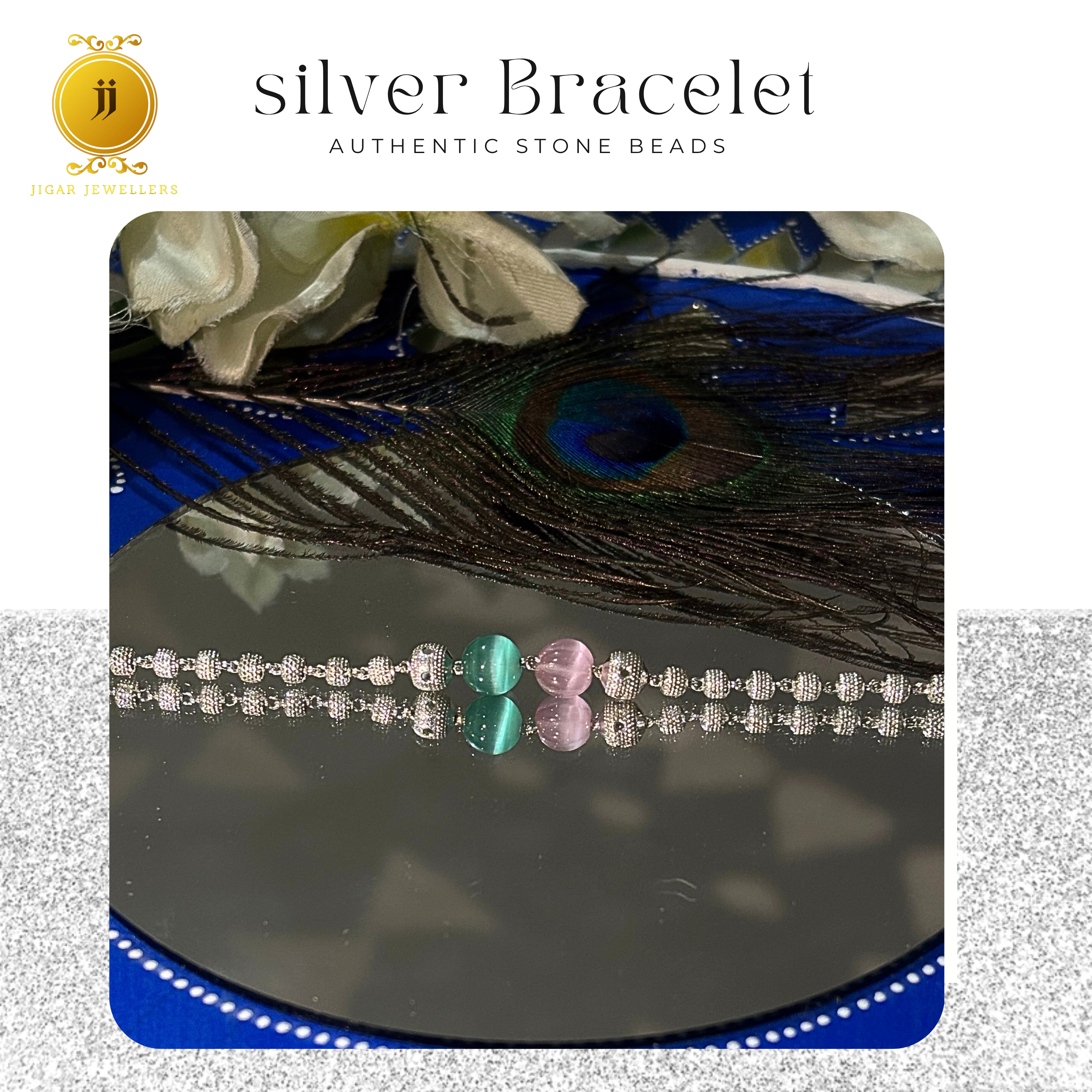 Pure Silver Duet Polished Quartz Bracelets For Her 6.20g Silver [with silver bill]