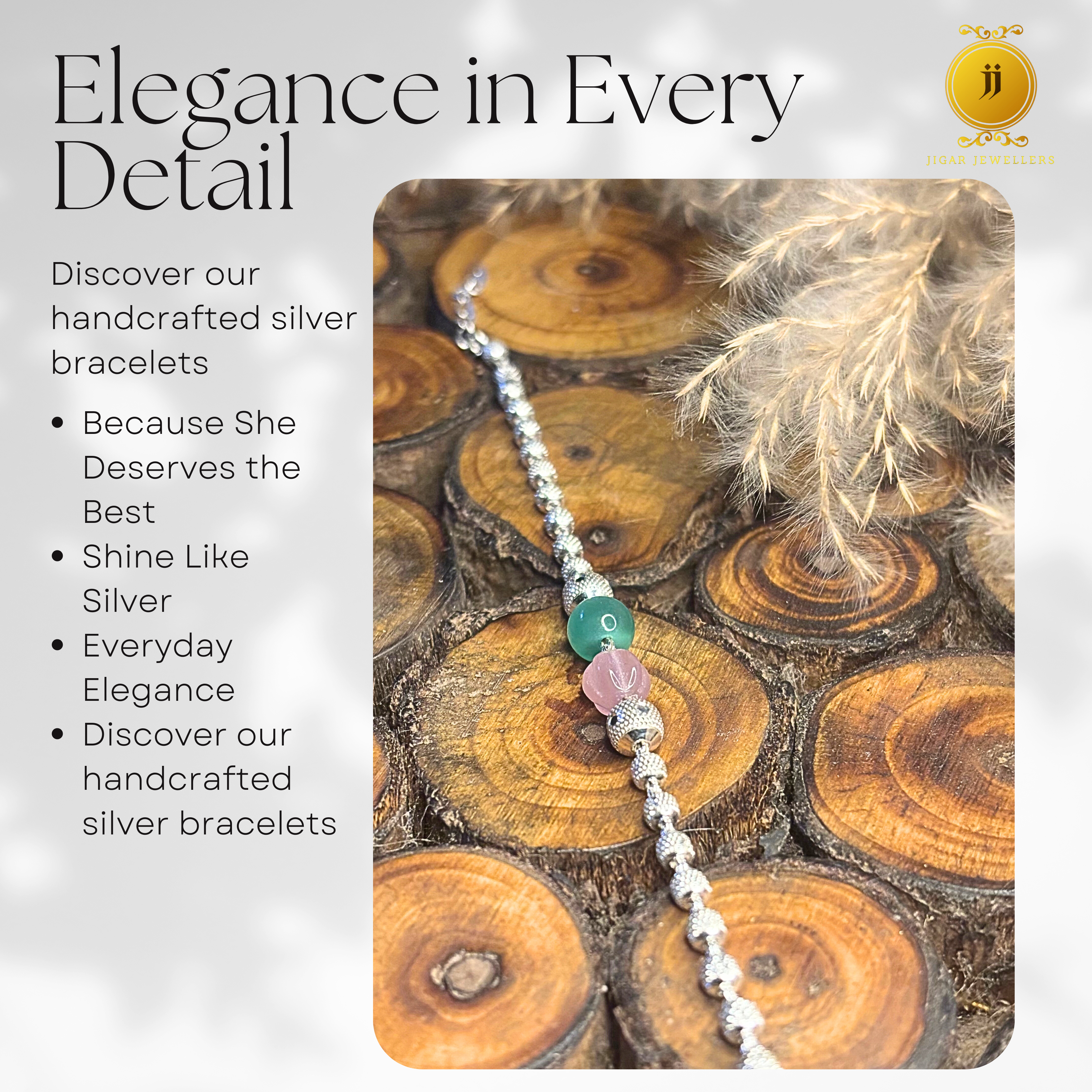 Pure Silver Duet Polished Quartz Bracelets For Her 6.20g Silver [with silver bill]