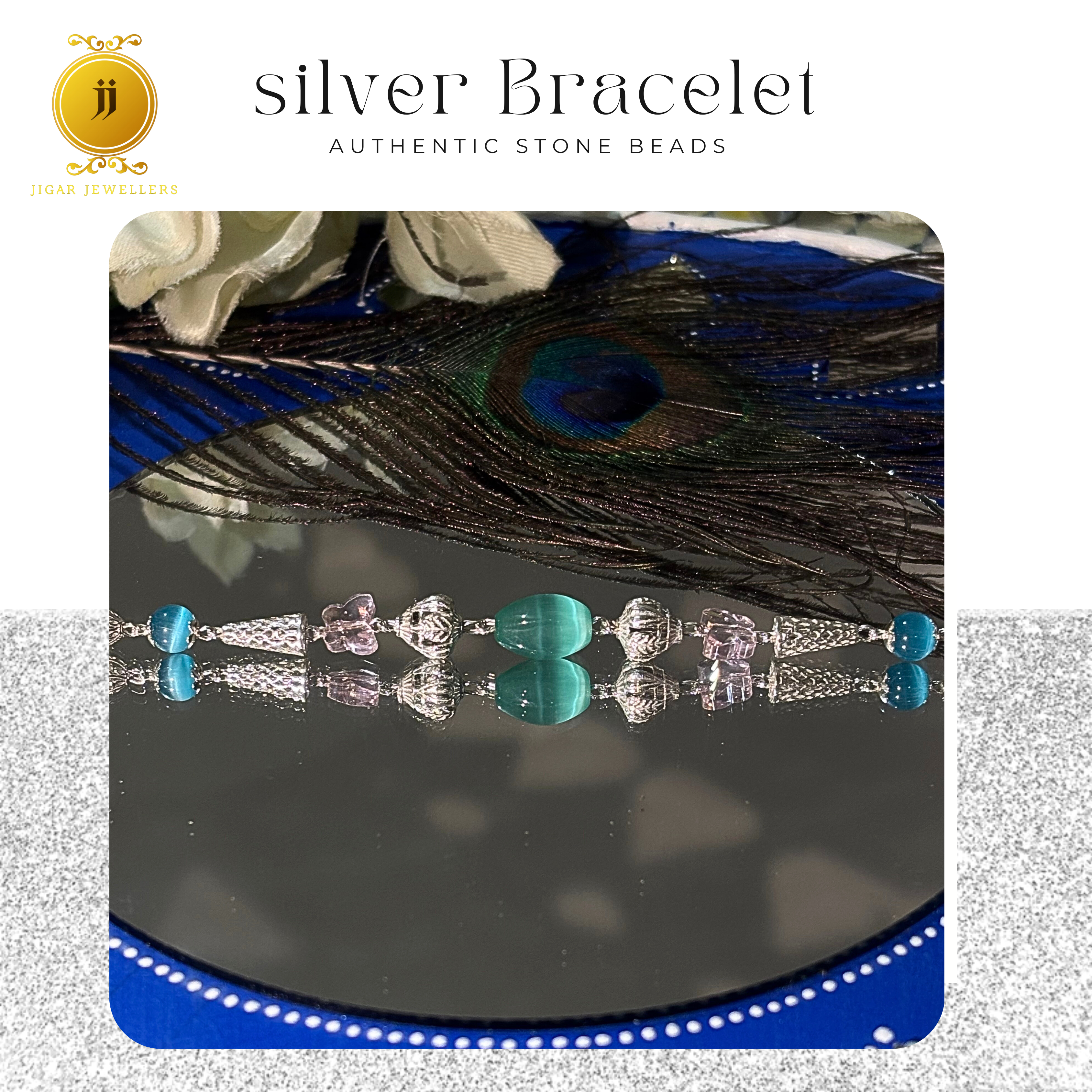 Pure Silver Dual Tone Cat's Eye Bracelets For Her 6.93g Silver [with silver bill]