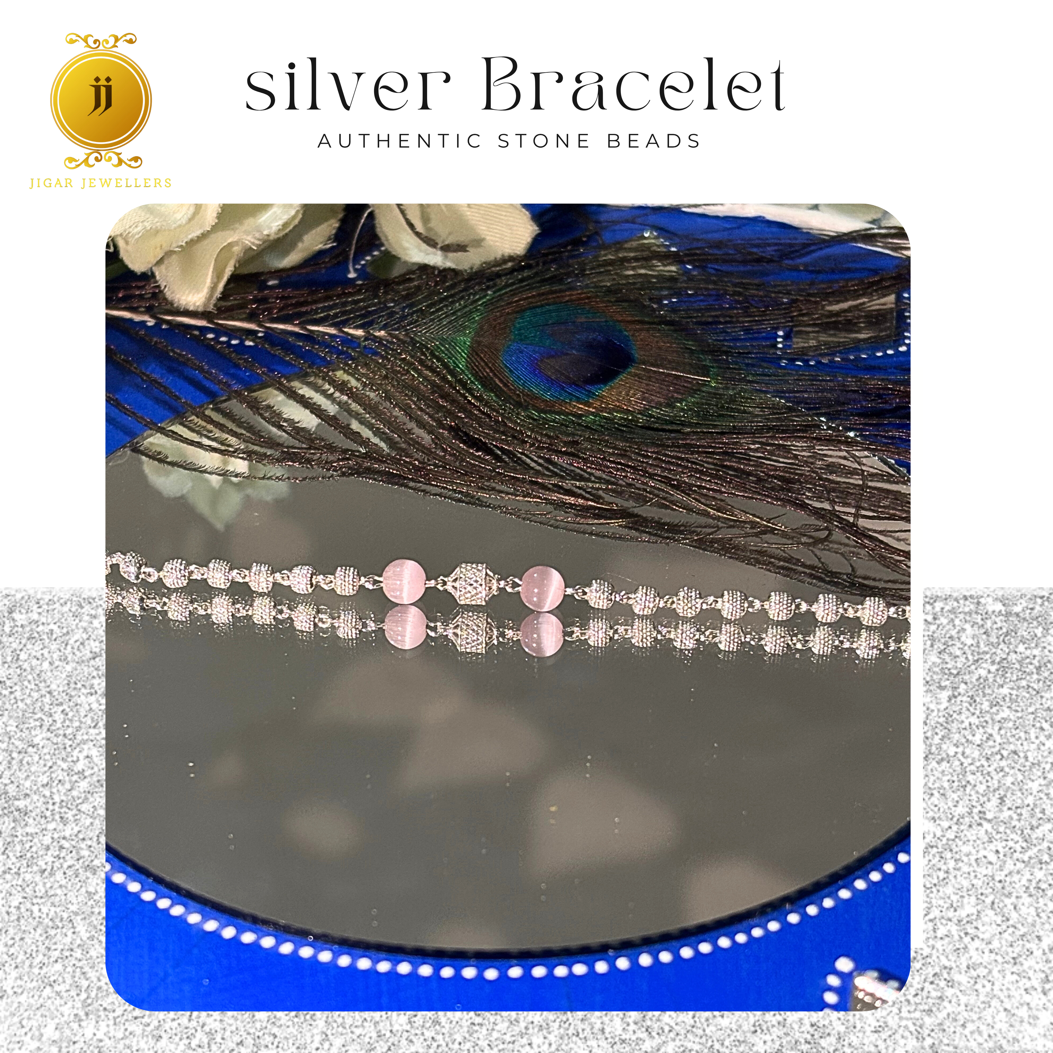 Pure Silver Whisper Pink Cat's Eye Bracelets For Her 5.33g Silver [with silver bill]