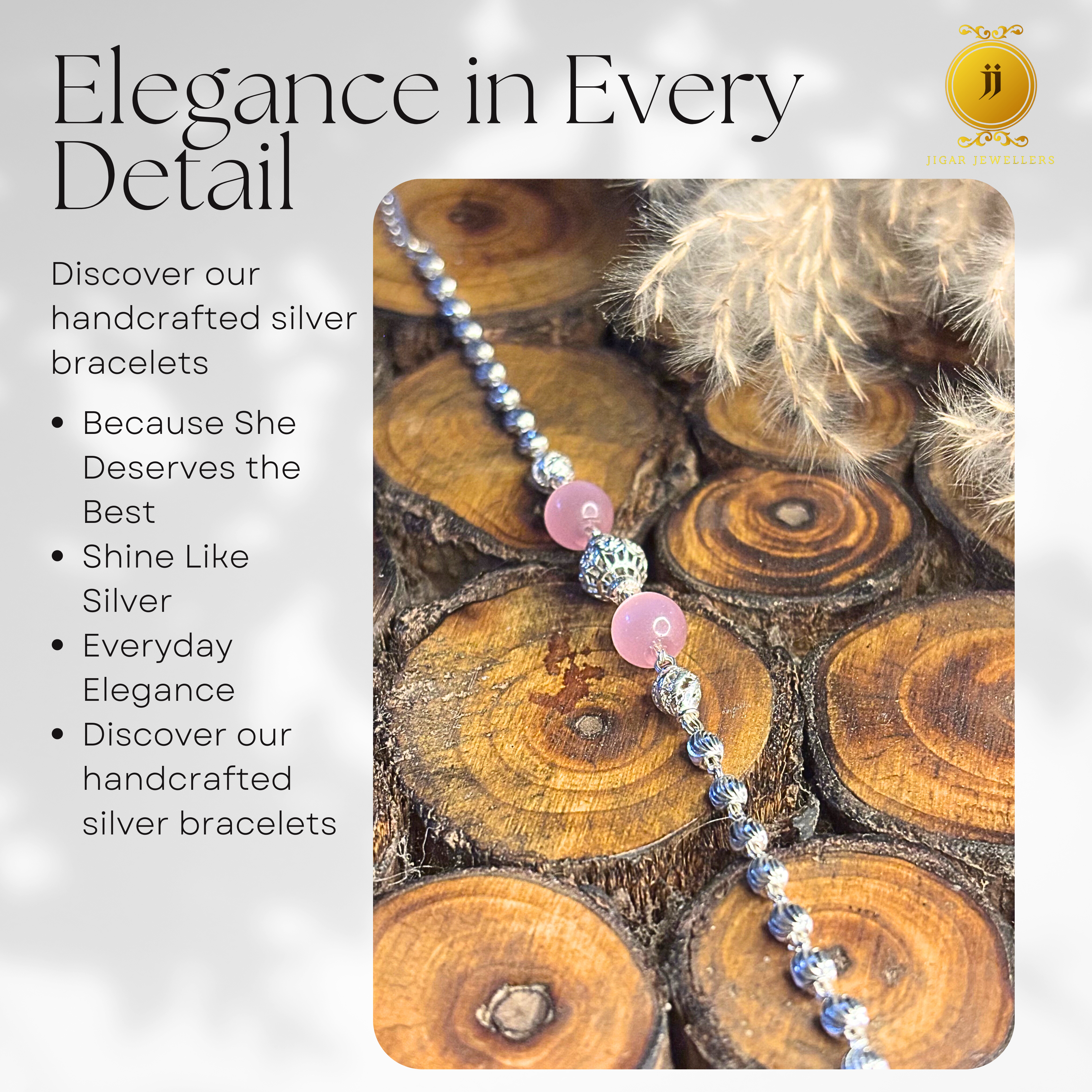 Pure Silver Petal Pink Sphere Bracelets For Her 4.75g Silver [with silver bill]