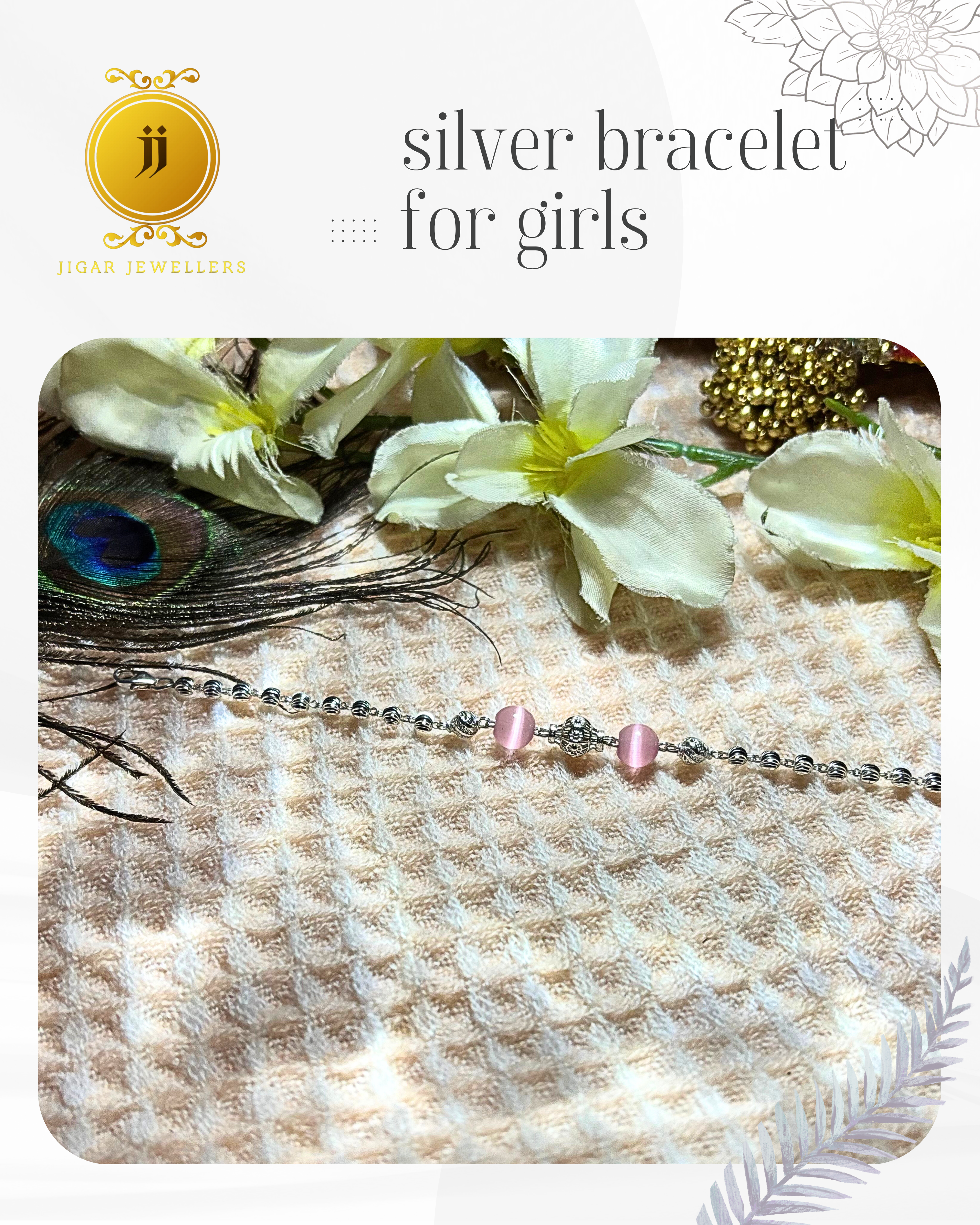 Pure Silver Petal Pink Sphere Bracelets For Her 4.75g Silver [with silver bill]