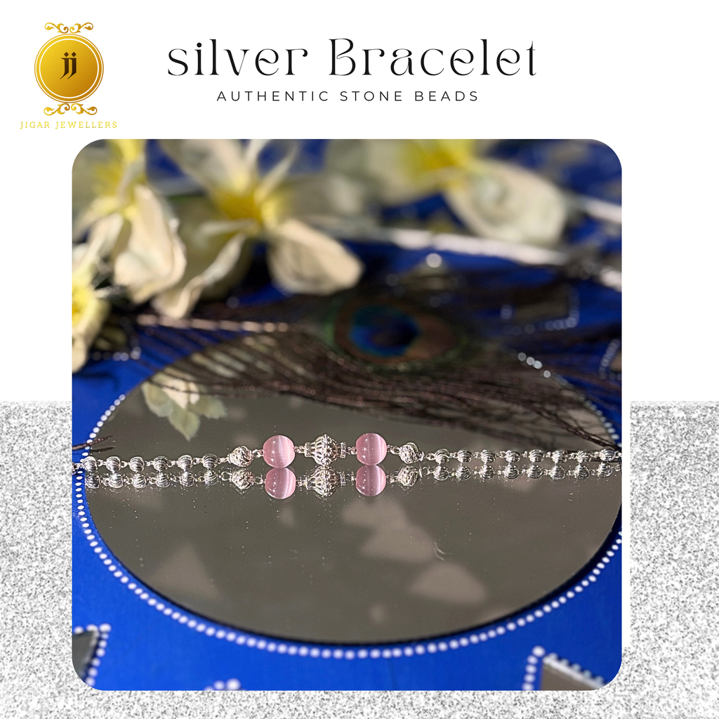 Pure Silver Petal Pink Sphere Bracelets For Her 4.75g Silver [with silver bill]