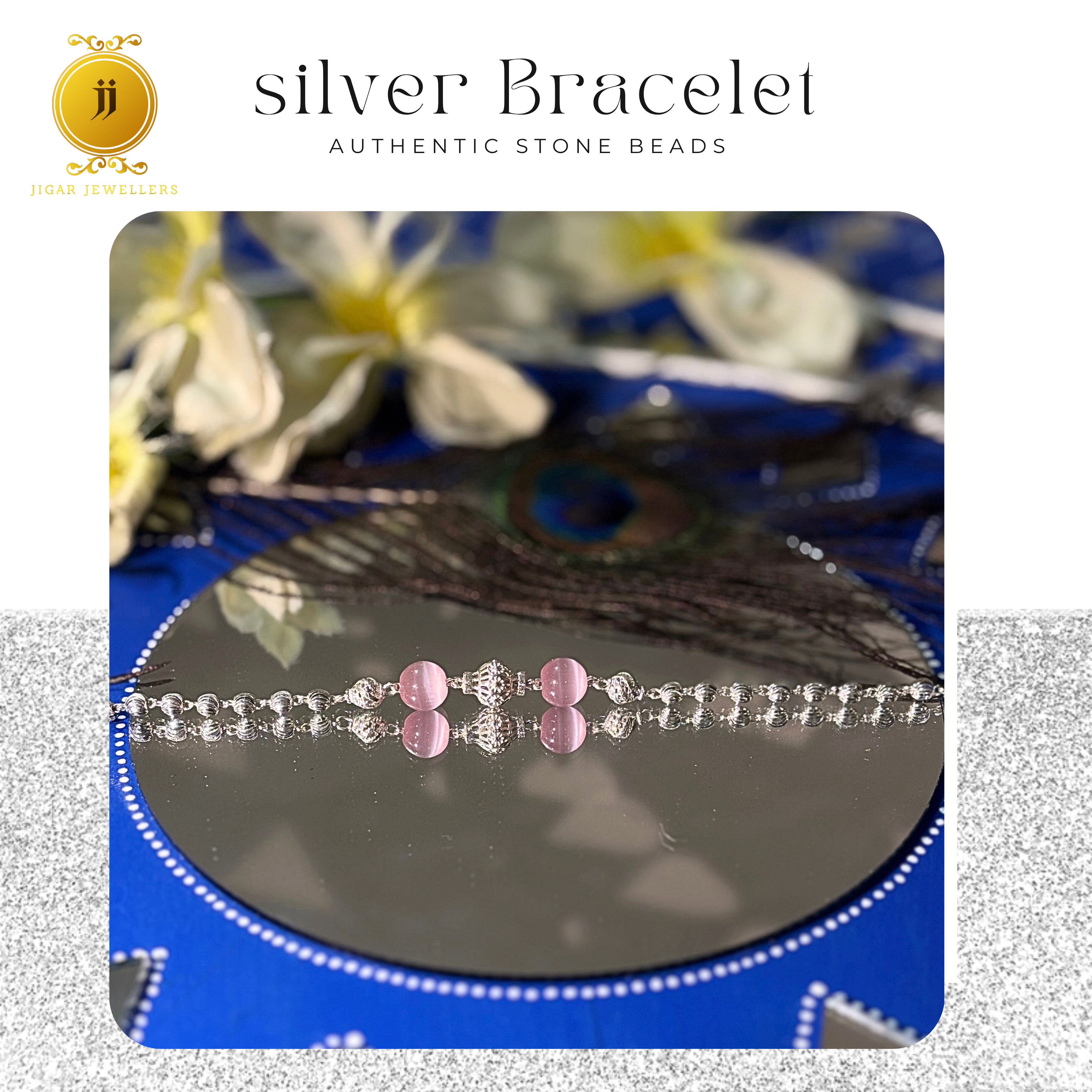 Pure Silver Petal Pink Sphere Bracelets For Her 4.75g Silver [with silver bill]