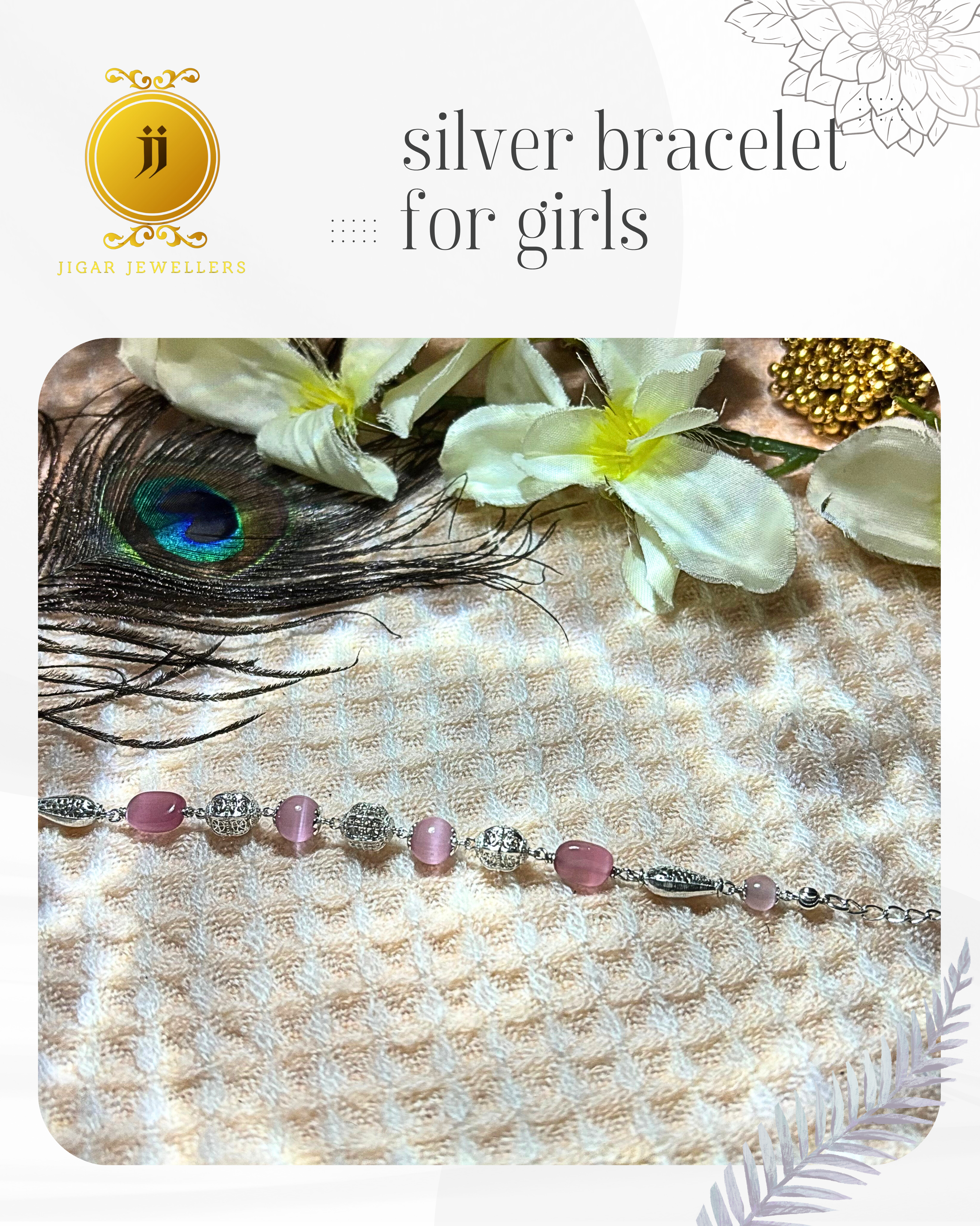 Pure Silver Pink Cat's Eye Bracelets For Her 8.00g Silver [with silver bill]