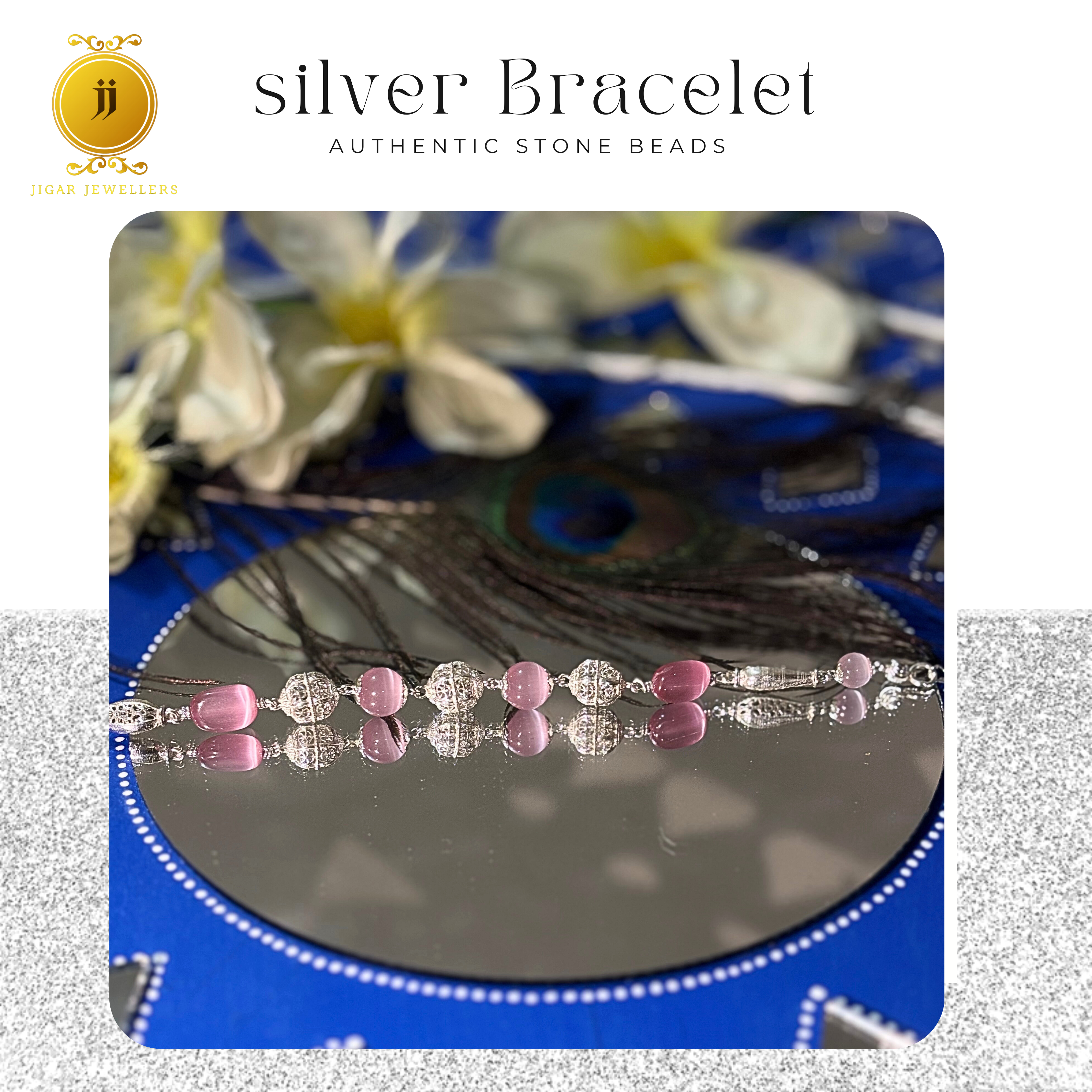 Pure Silver Pink Cat's Eye Bracelets For Her 8.00g Silver [with silver bill]