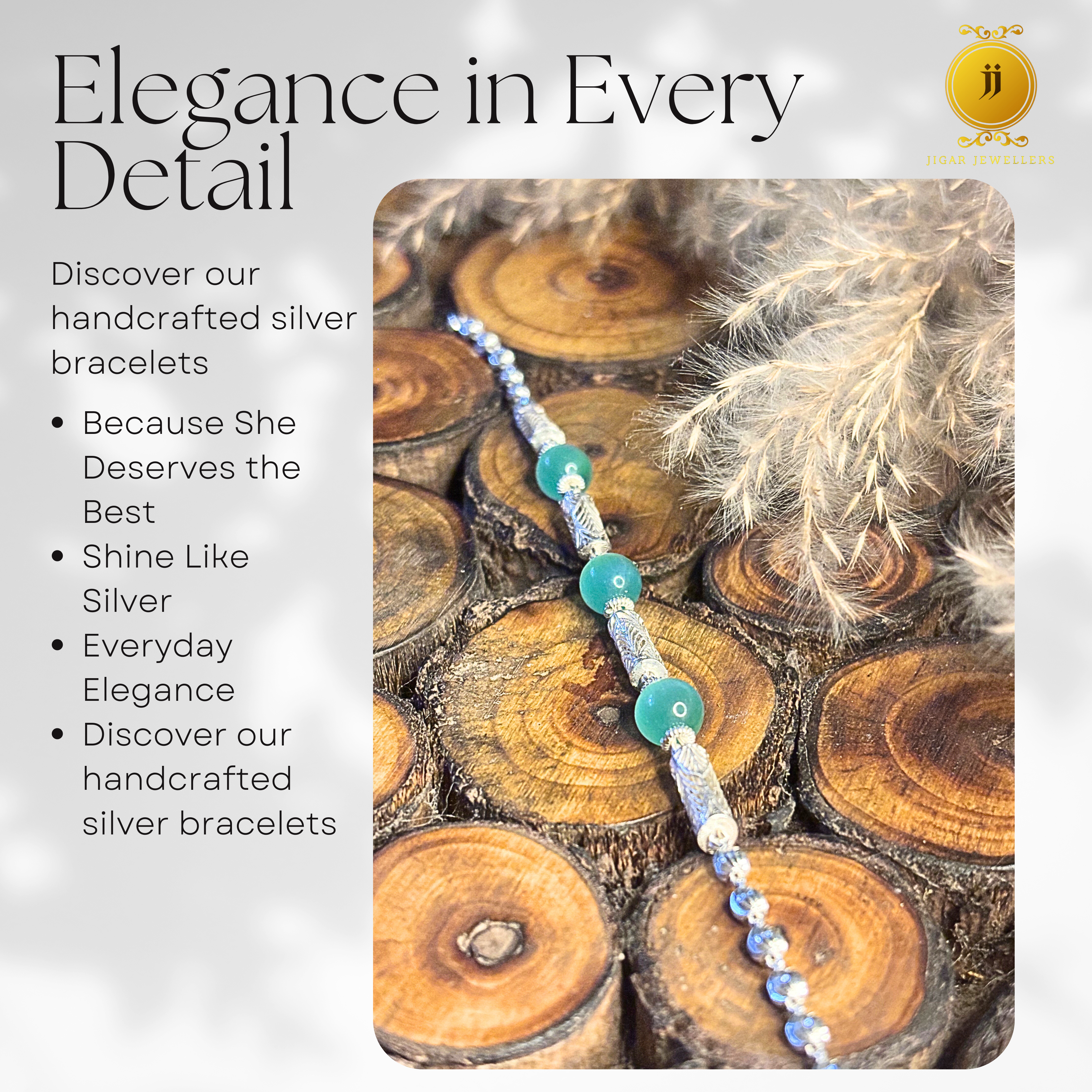 Pure Silver 3 Bead Teal Cat's Eye Bracelets For Her 6.70g Silver [with silver bill]