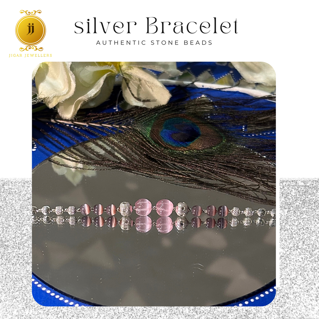 Pure Silver Pink Cat's Eye Bracelets For Her 5.78g Silver [with silver bill]