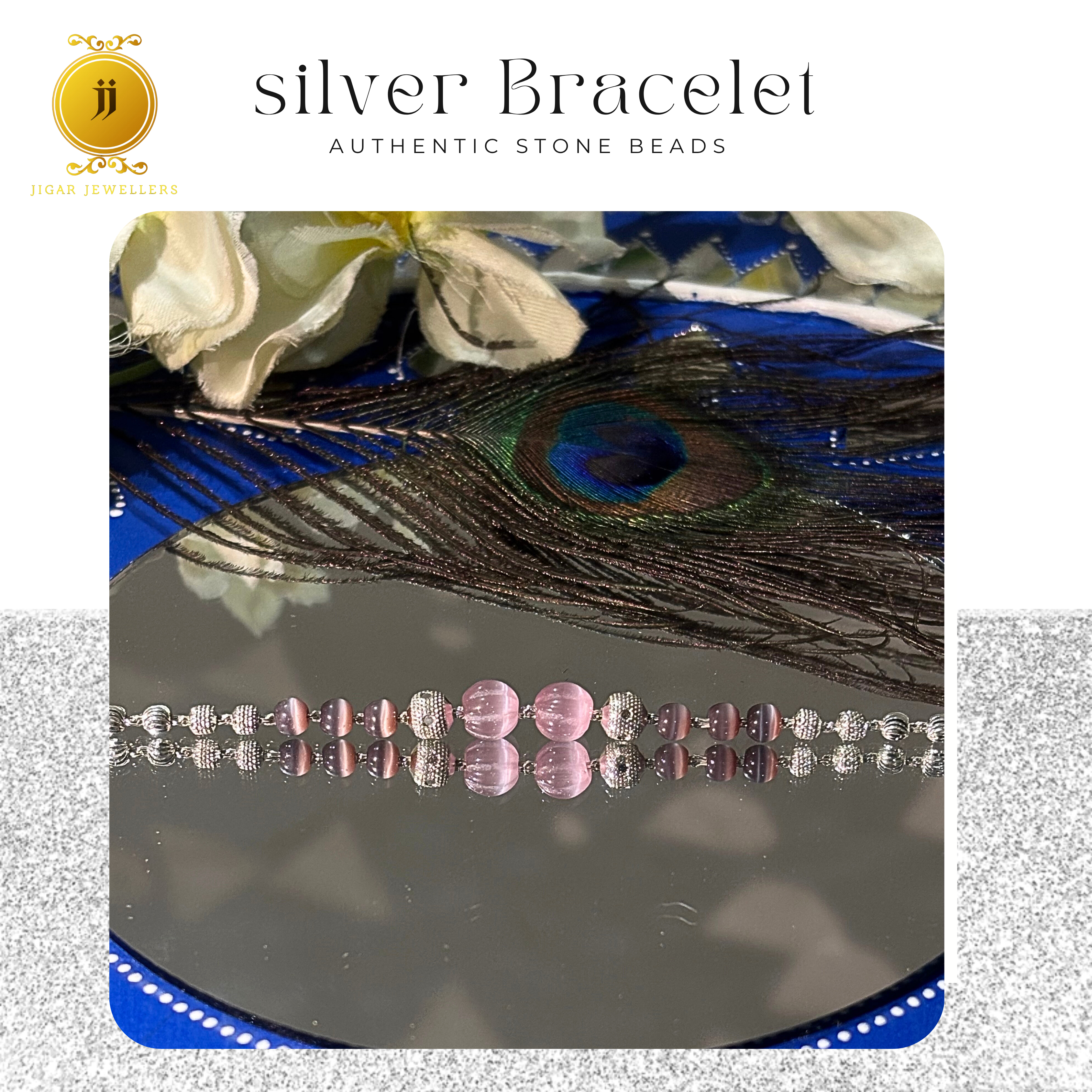 Pure Silver Pink Cat's Eye Bracelets For Her 5.78g Silver [with silver bill]