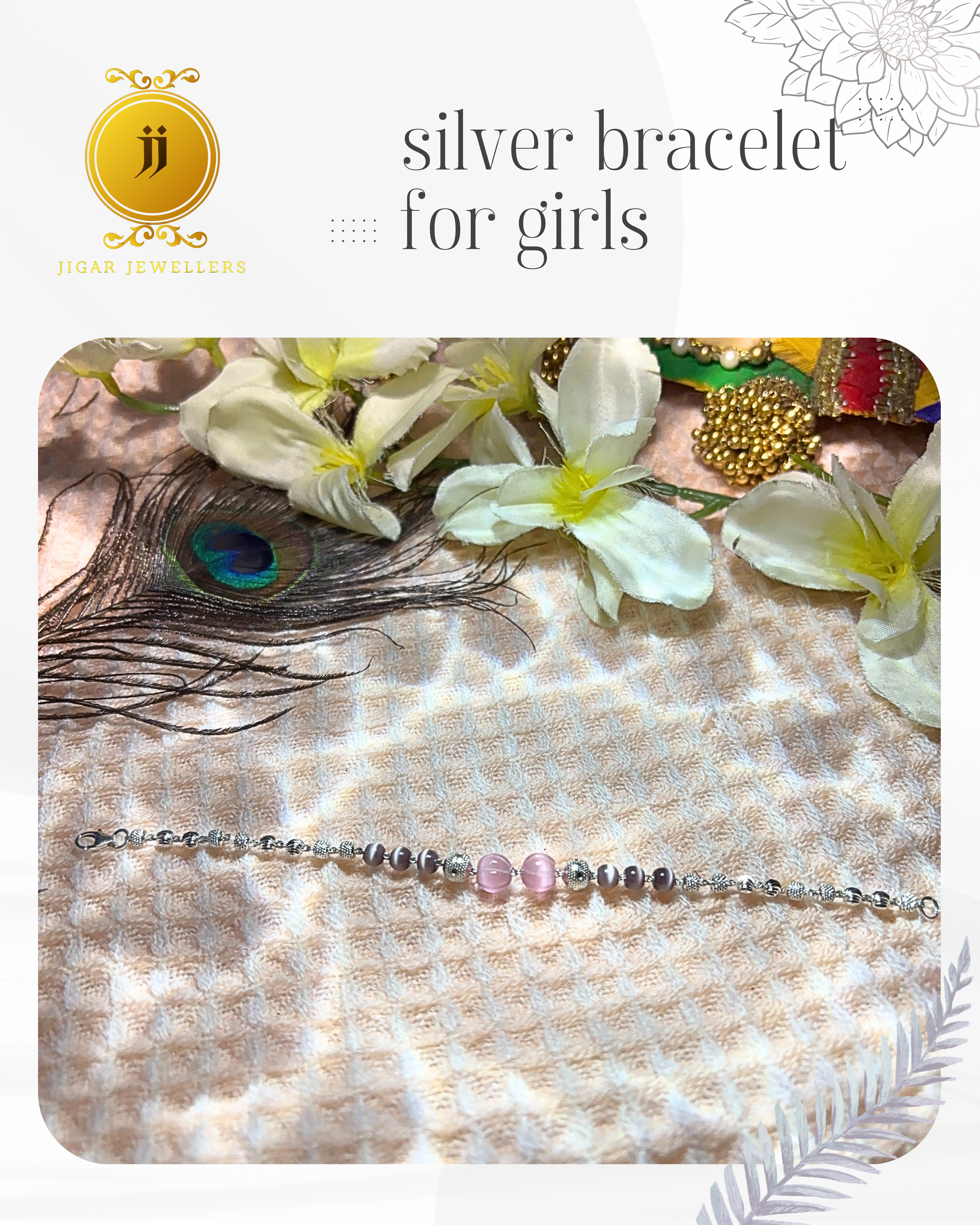 Pure Silver Pink Cat's Eye Bracelets For Her 5.78g Silver [with silver bill]