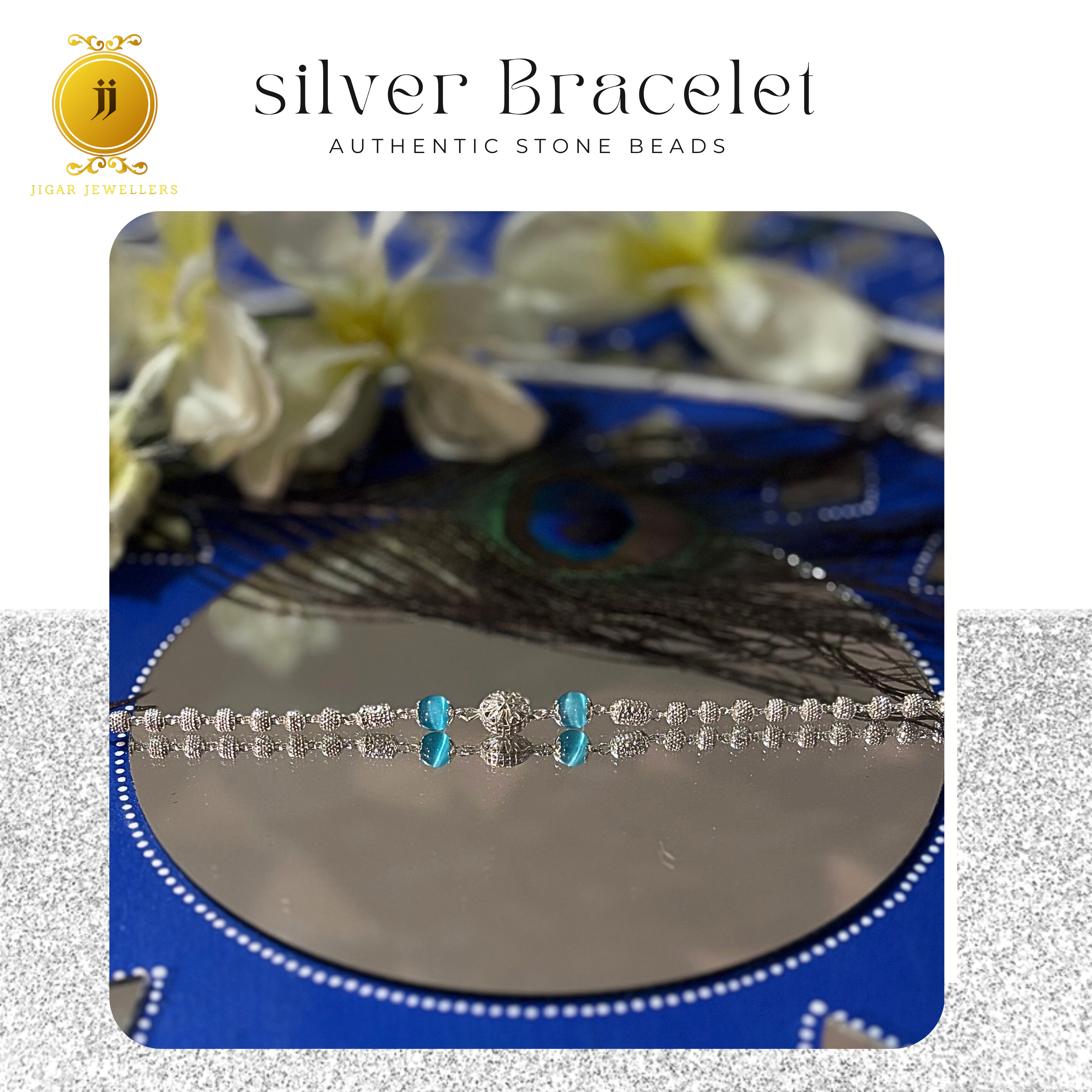 Pure Silver Teal Shimmer Cat's Eye Bracelets For Her 6.00g Silver [with silver bill]