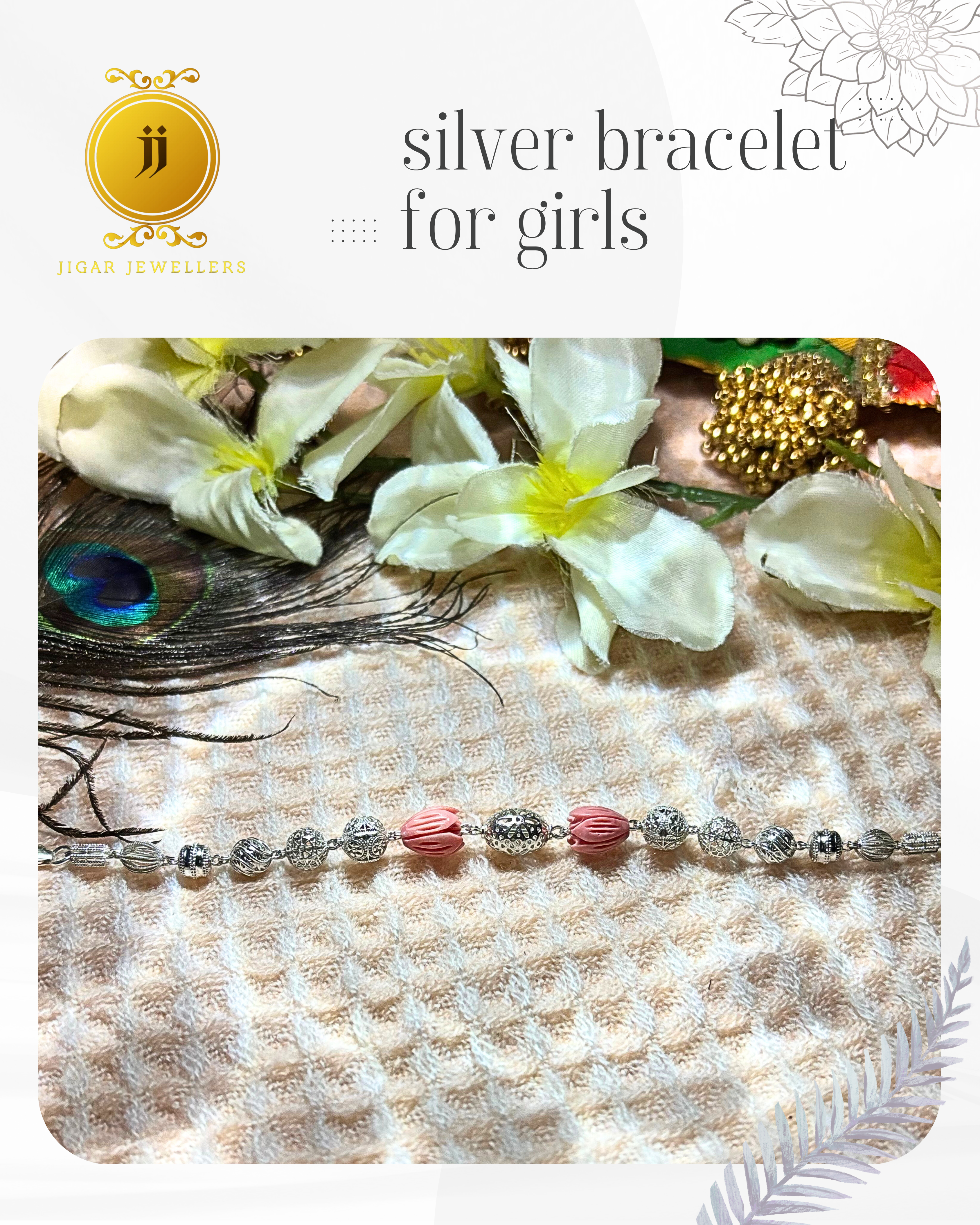 Pure Silver Blush Pink Quartz Bracelets For Her 7.00 Silver [with silver bill]
