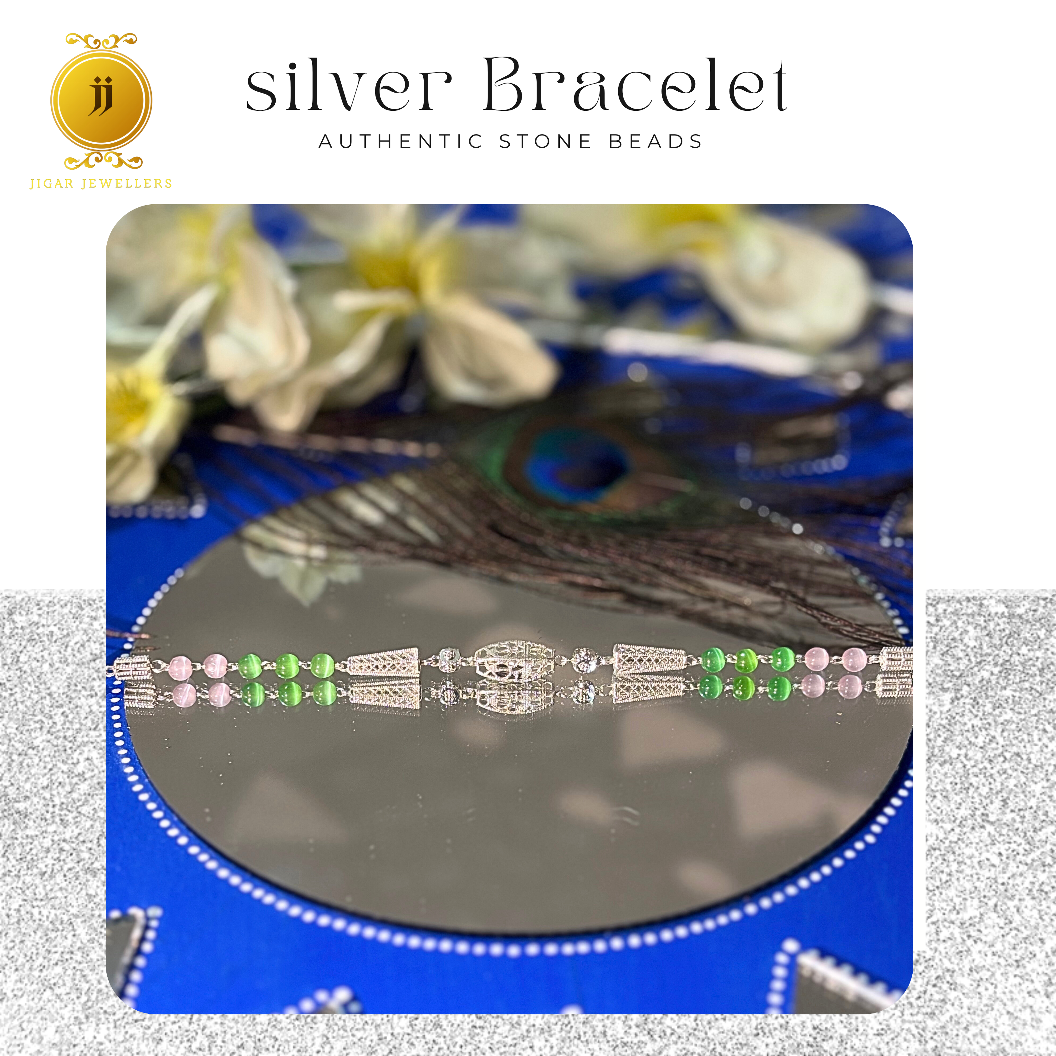 Pure Silver Duet Cat's Eye Bracelets For Her 4.09g Silver [with silver bill]